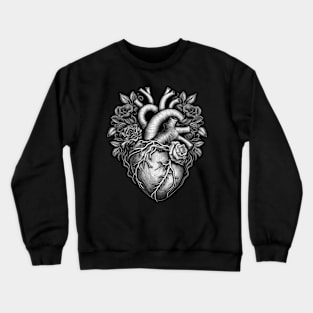 Heart and Flowers (Monochrome) Crewneck Sweatshirt